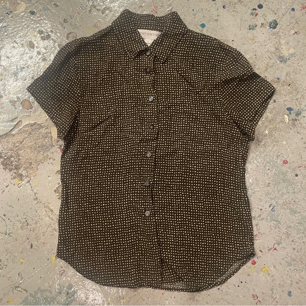 Jones New York Black Short-Sleeve Button-Up Shirt with White Dot Print
